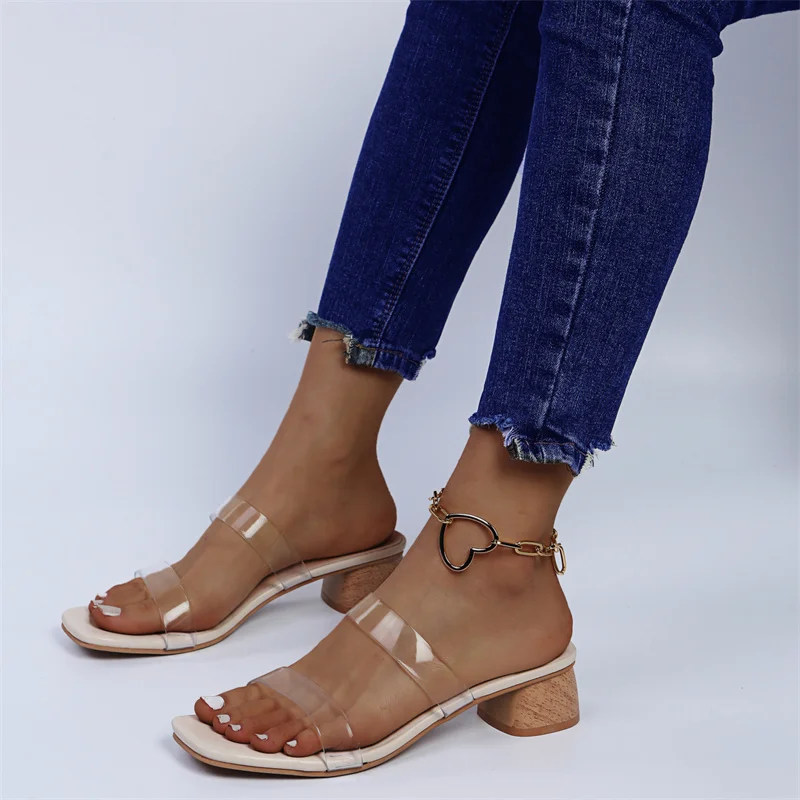 

2022 Summer New Slippers Transparent High Heels Sandals Mules Pumps Clear Women Sexy Open Toe Slides Woman Party Shoes Ladies