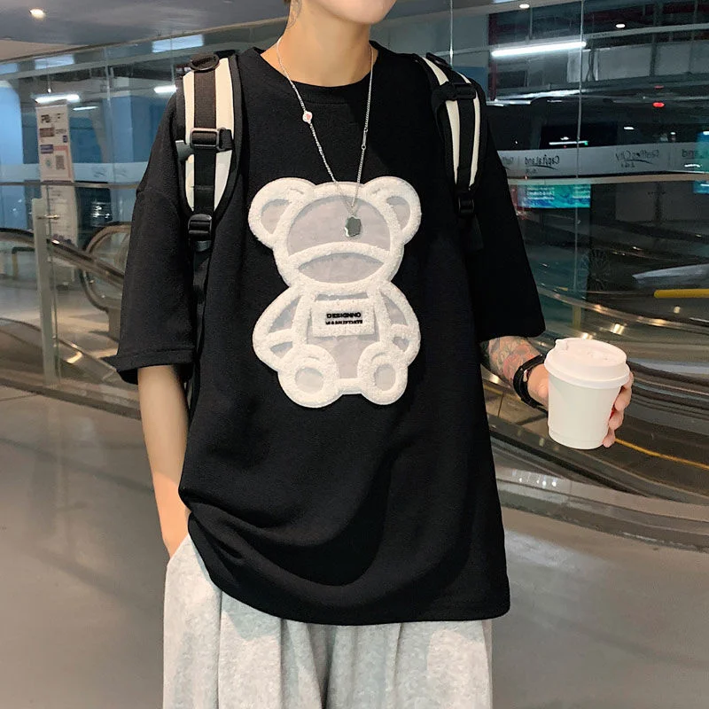 

Y2K Emo Summer Men's Anime Bear Streetwear T-shirt Short Sleeve Oversized Male Tops Tees Top Fairy Grunge Alt Korean Clothes