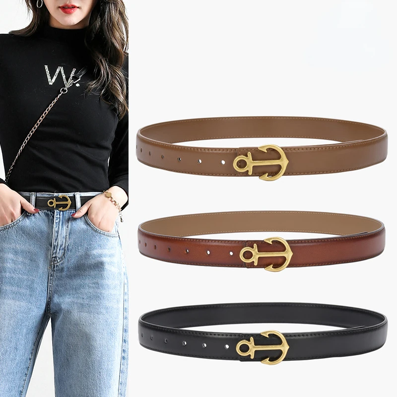 New Luxury Brand High Quality Women Genuine Leather 2.8cm Width Belts Smooth Buckle Casual Belts Dress Jeans Sweater Waistband