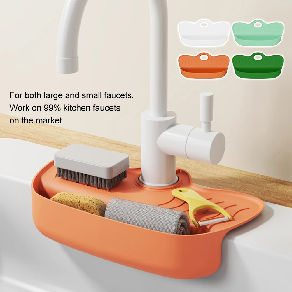 

Sink Caddy Faucet Sponge Holder for Kitchen Sink Flexible TPR Faucet Water Splash Guard Drip Catcher Mat Kitchen Sink Organizer