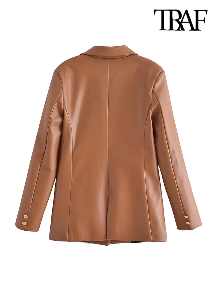 Женский блейзер из искусственной кожи TRAF винтажный с длинными рукавами и