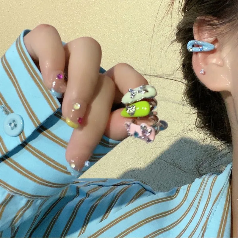 

Colorful Personality Dripping Oil Zircon Ear Clip for Women No Ear Piercing Design Single Sale Summer Accessories Party Jewelry