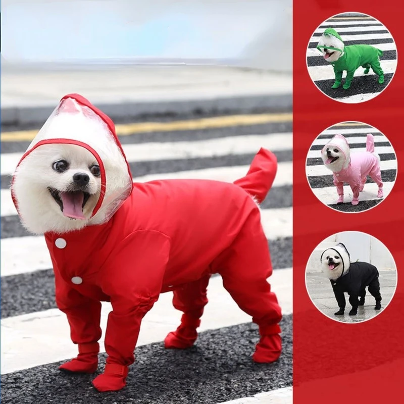 

Dog Rain Coat Four Seasons Solid Color Four-legged All-inclusive One-piece Waterproof Raining Coat Schnauzer Bichon Pet Clothes