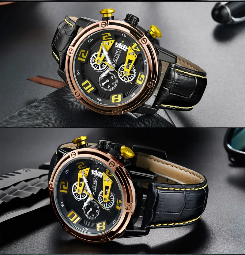Часы MEGIR Мужские Наручные с хронографом спортивные водонепроницаемые армейские