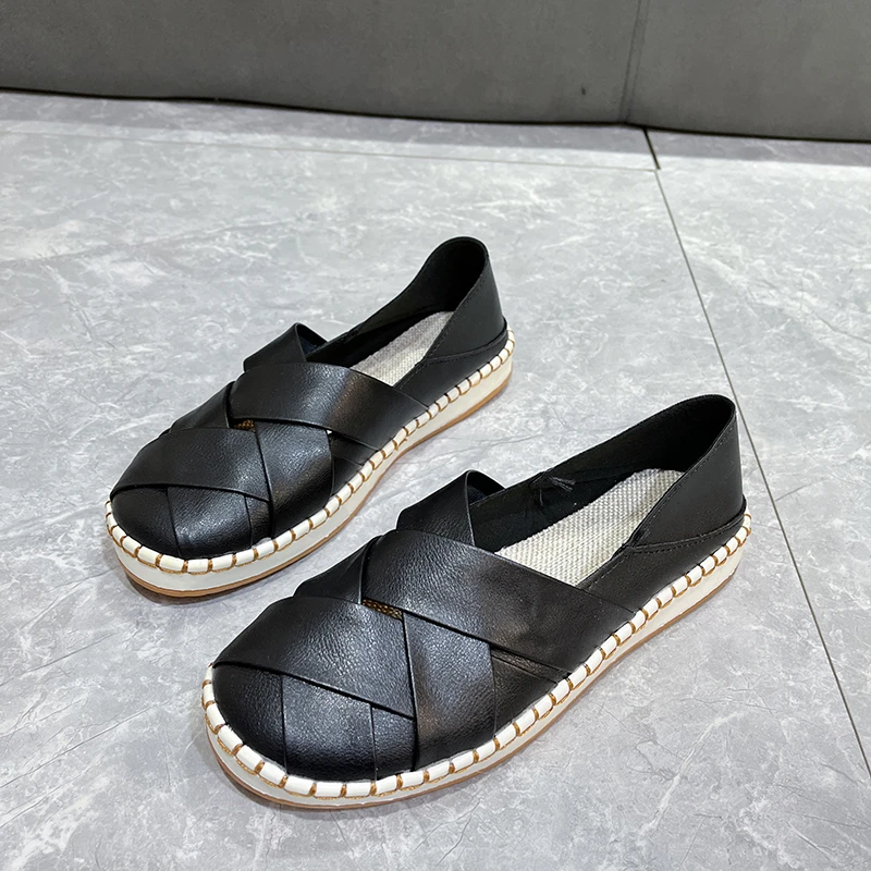 

2022 Ladies Loafer Sandals Summer Cozy Retro Gladiator Sandals for Women PU Leather Slip on Flat Shoes Platform Shoes Large Size