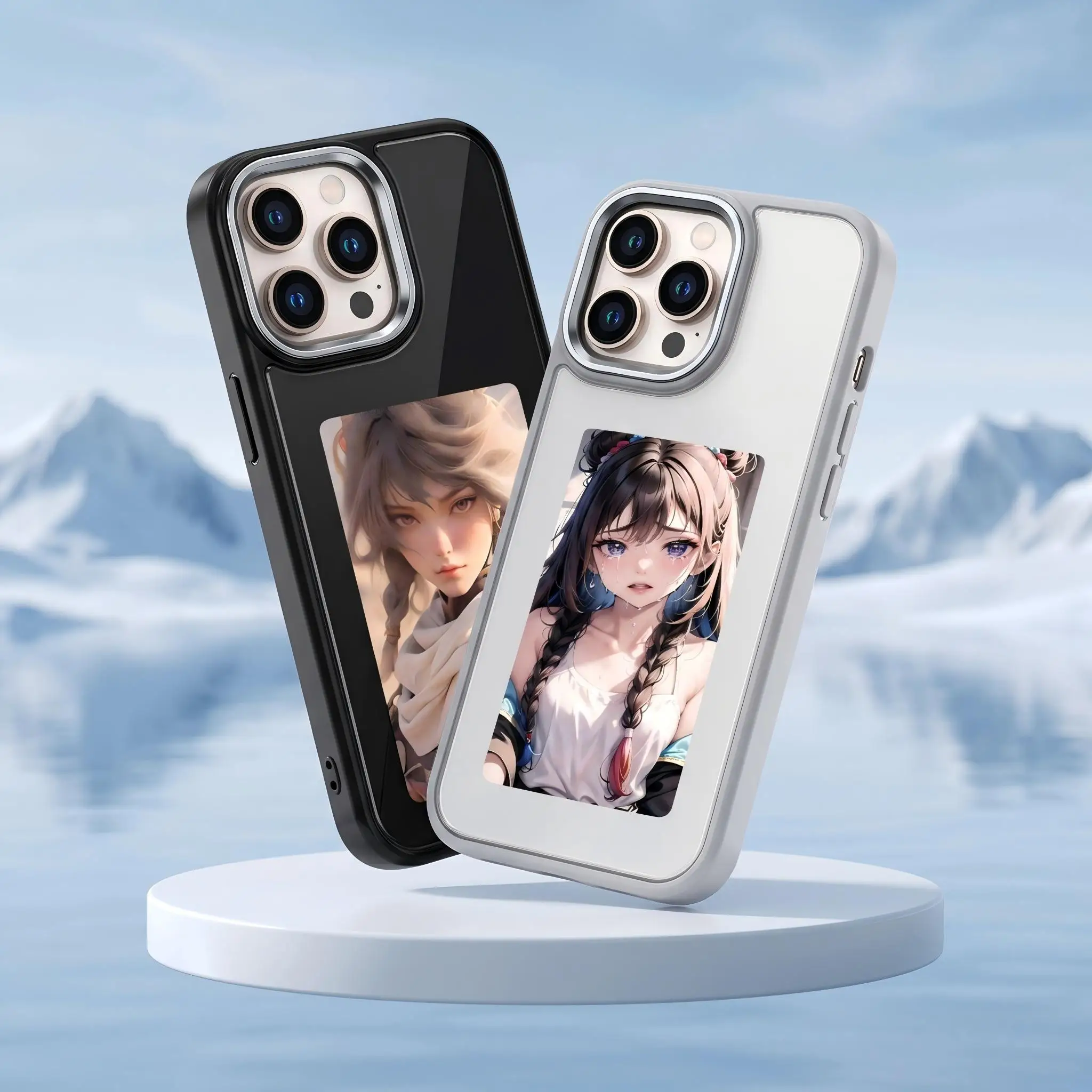 Фото Чехол для телефона с NFC и 4-цветным E-Ink дисплеем для iPhone 13/14/15/16 Pro, умный защитный чехол с возможностью персонализации и нанесения фото, приятный на ощупь №1