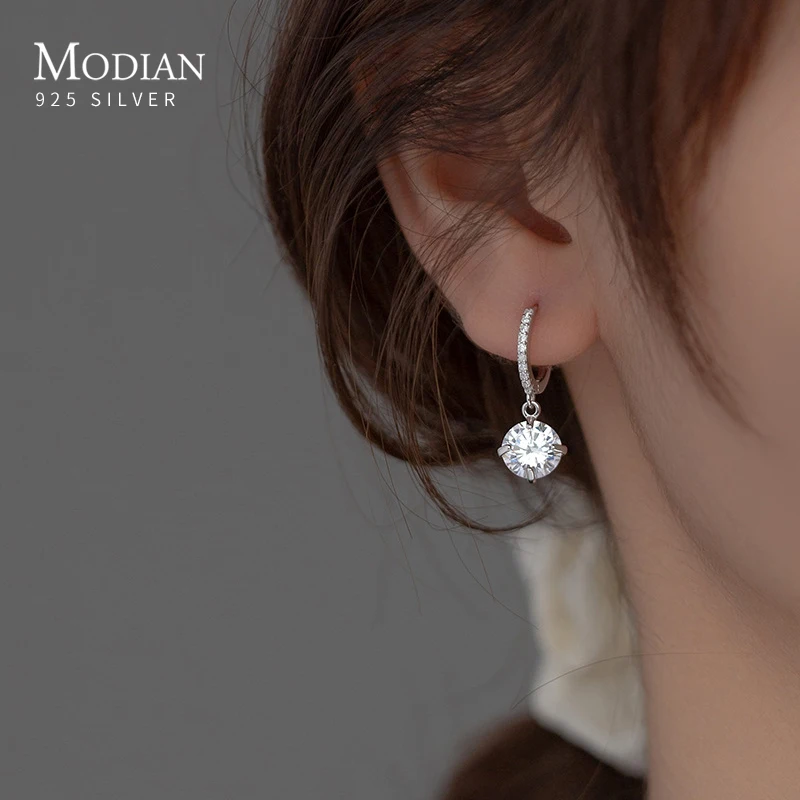 

MODIAN Pure 925 Sterling Silver Luxury Shiny Clear Cubic Zirconia Hoop Earrings For Women Wedding Engagement Statement Jewelry