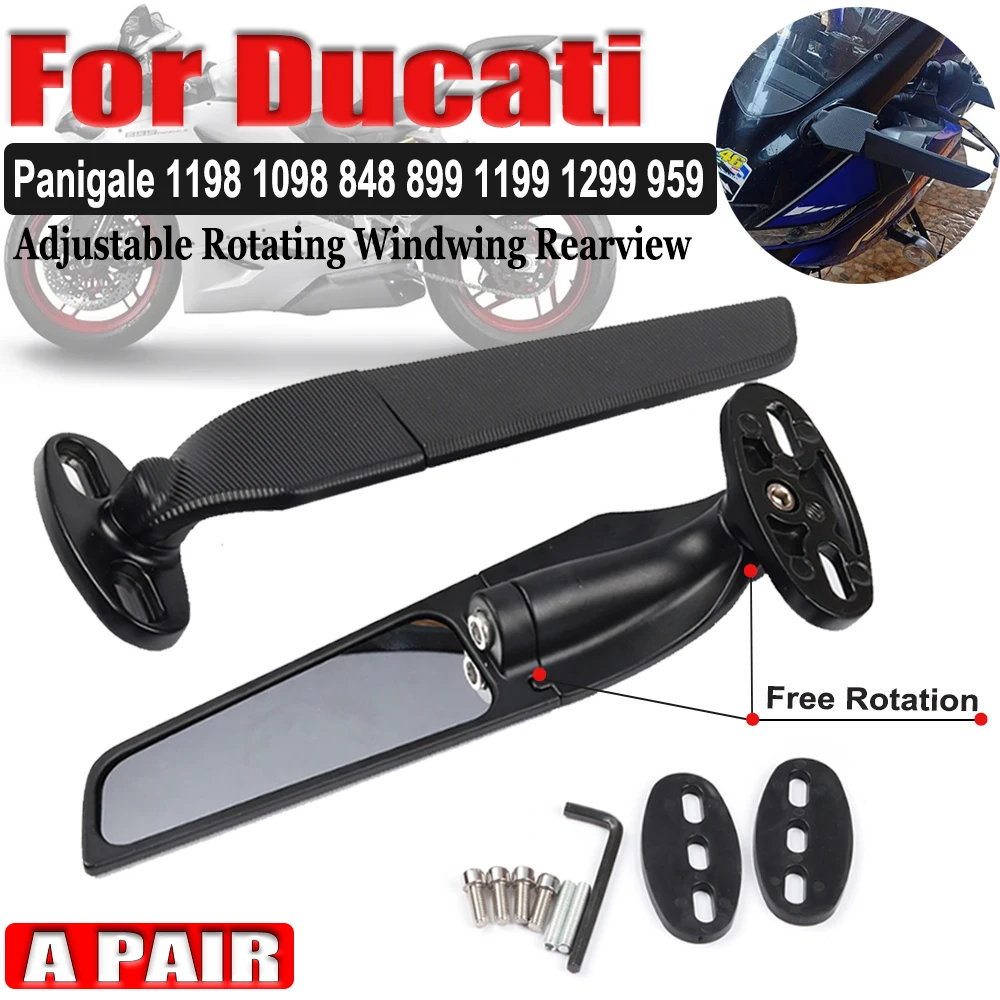 

For Ducati 899 1199 1299 959 Panigale 1198 1098 848 V2 V4 Accessories Side Mirror Wind Wing Adjustable Rotating Rearview Mirrors