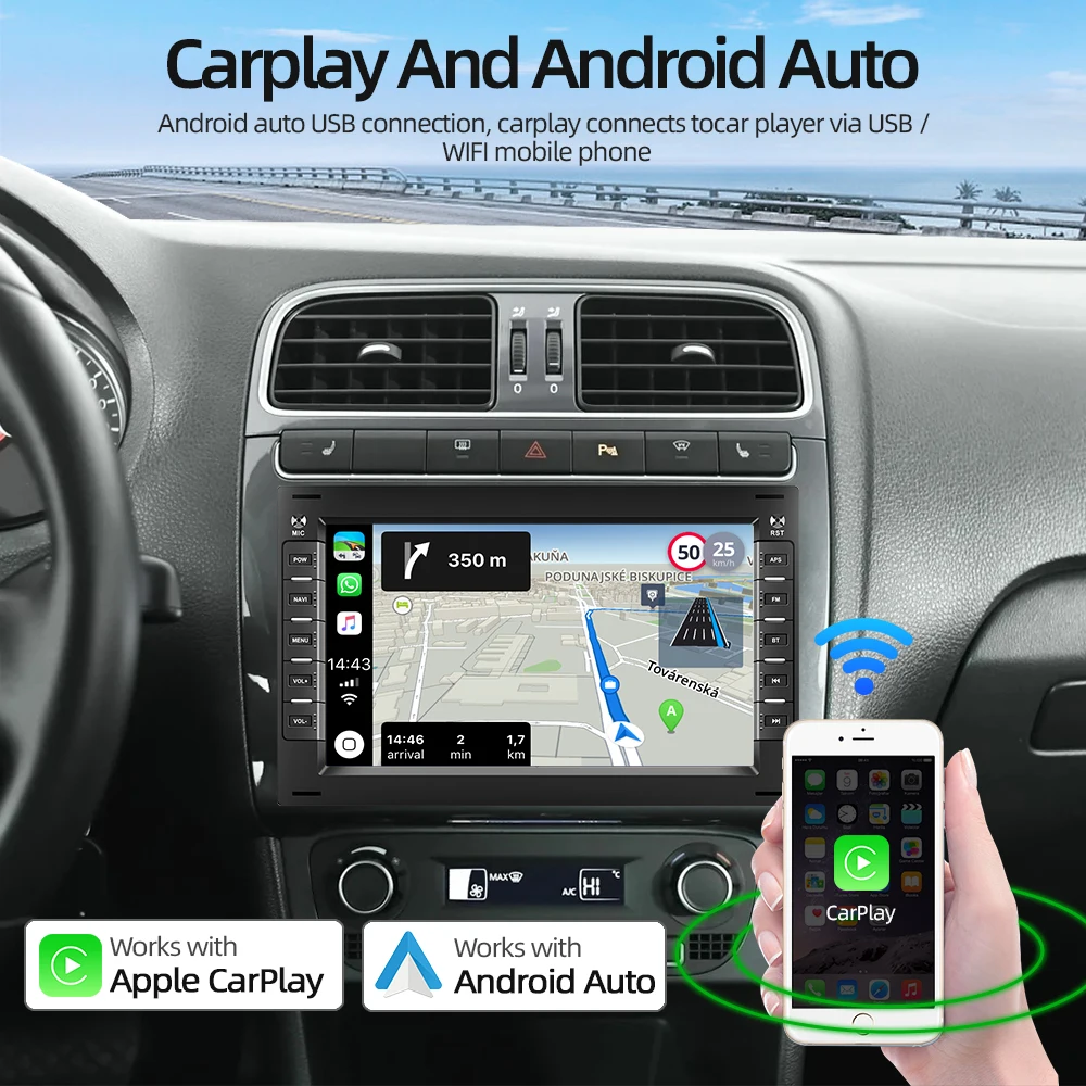 Автомагнитола Podofo CarPlay с экраном Android Авторадио для Passat B5 T5 Polo головное устройство