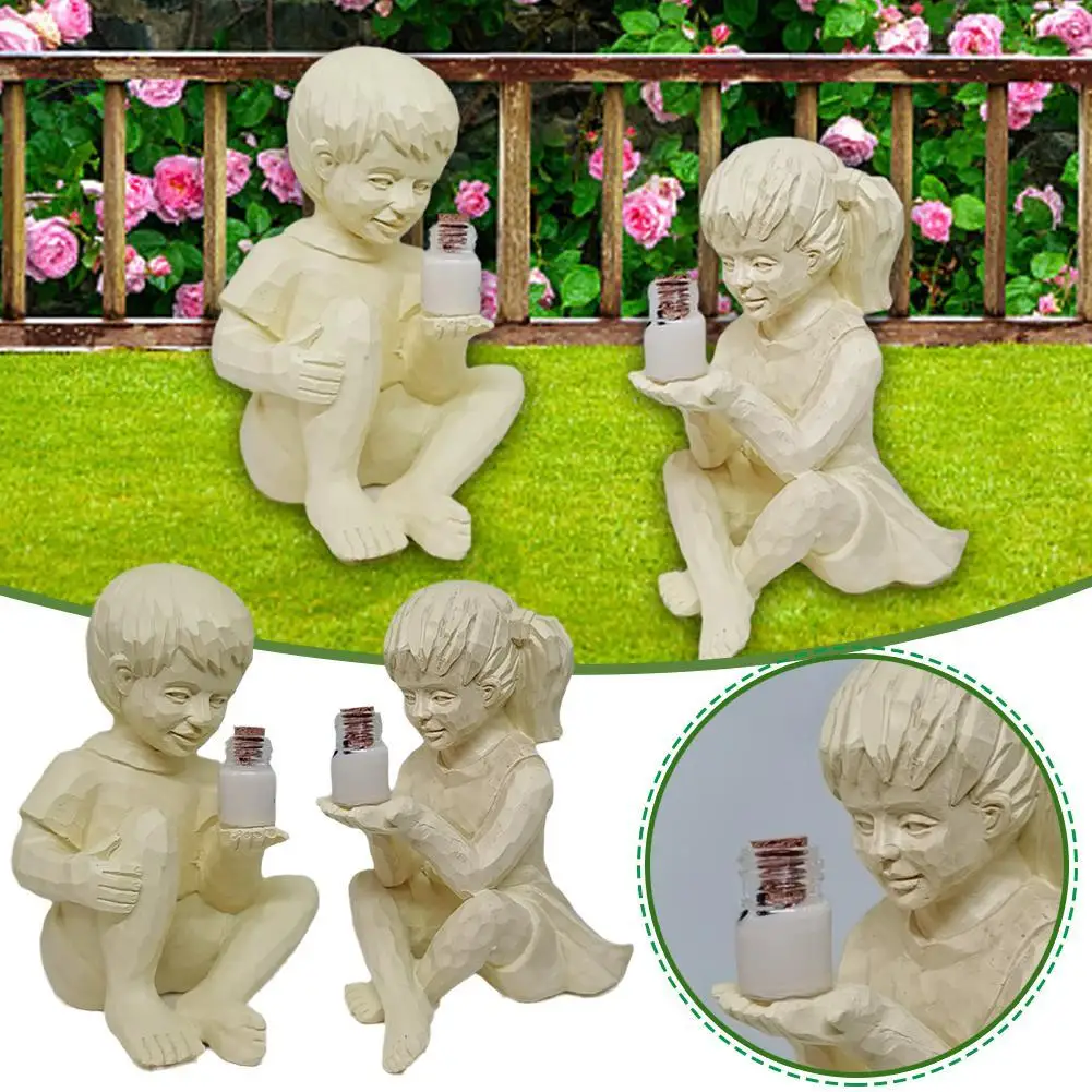 

Resin Solar Children Statues Boy & Girl Statues Creative Resin Kids Figurines Art Sculptures For Outdoor Lawn Patio Yard Decor