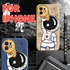 Чехол для телефона астронавт с ремешком на руку для iPhone 13 12 11 Pro Max XS Max XR X 8 7 Plus, милый мягкий бампер из жидкого силикона, задняя крышка