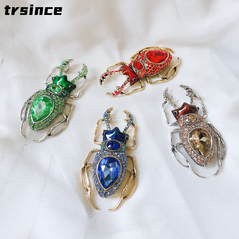 

trsince Creative Exaggerated Insect Brooch Unisex Rhinestone Beetle Brooches Pin Coat Corsage Clothing Accessories