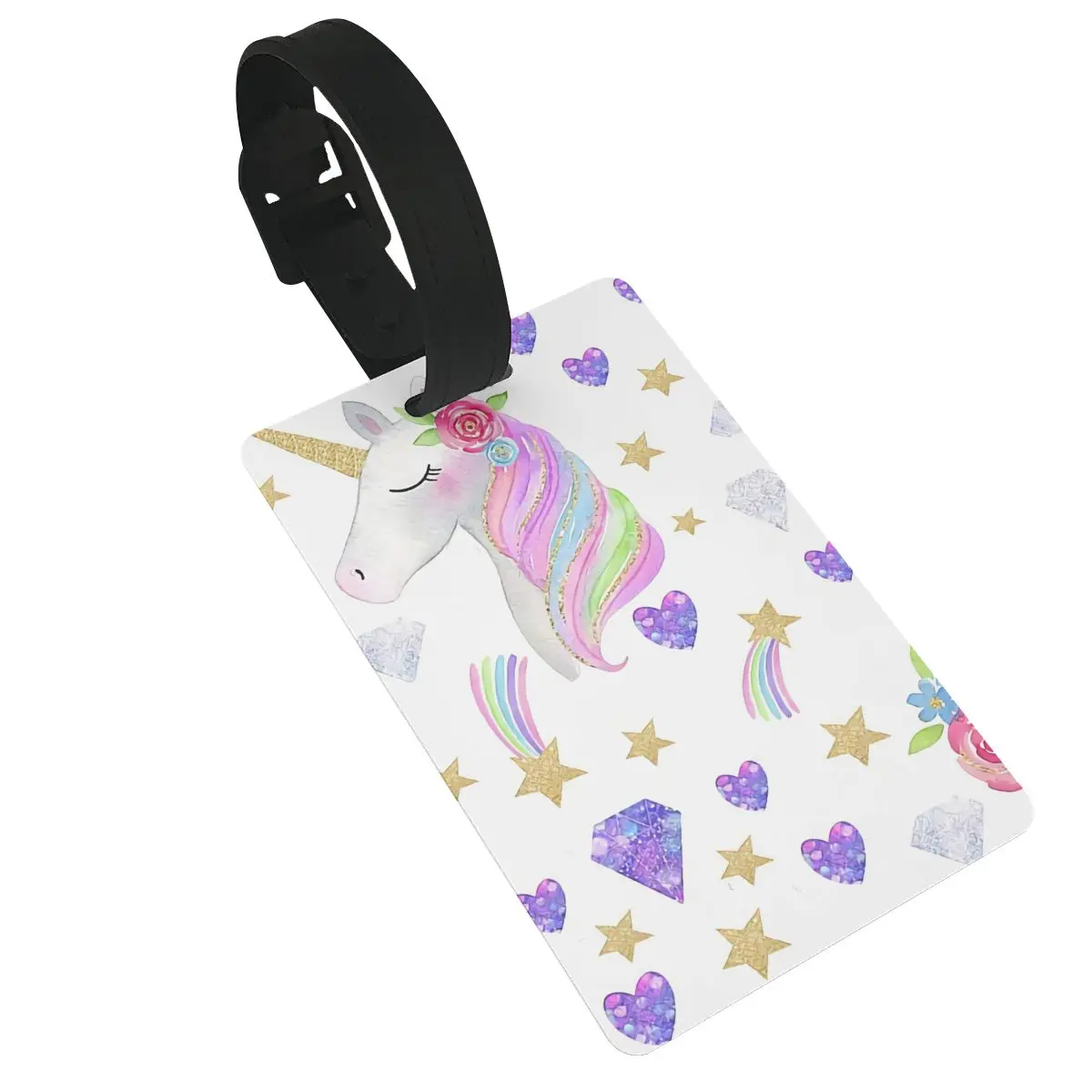 

Gold & Pink Floral Unicorn Luggage Tag for Suitcase Identifiers Name Id Labels Card for Women Men Kid Travel