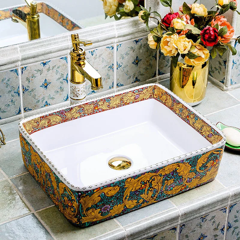 

Rectangular Ceramic Wash Basin Home European Toilet Creative Bathroom Art Washroom porcelain ceramic wash basin bathroom sink