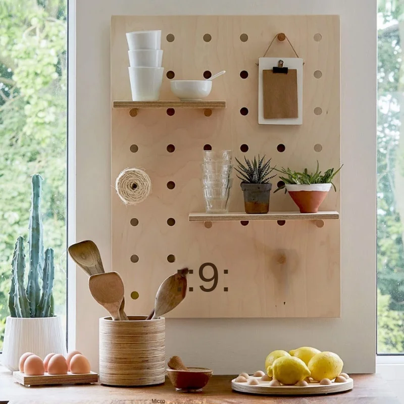 

Small wood liangpin restaurant storage rack hole board wall hanging simple Nordic dining table cup kitchen wall storage rack