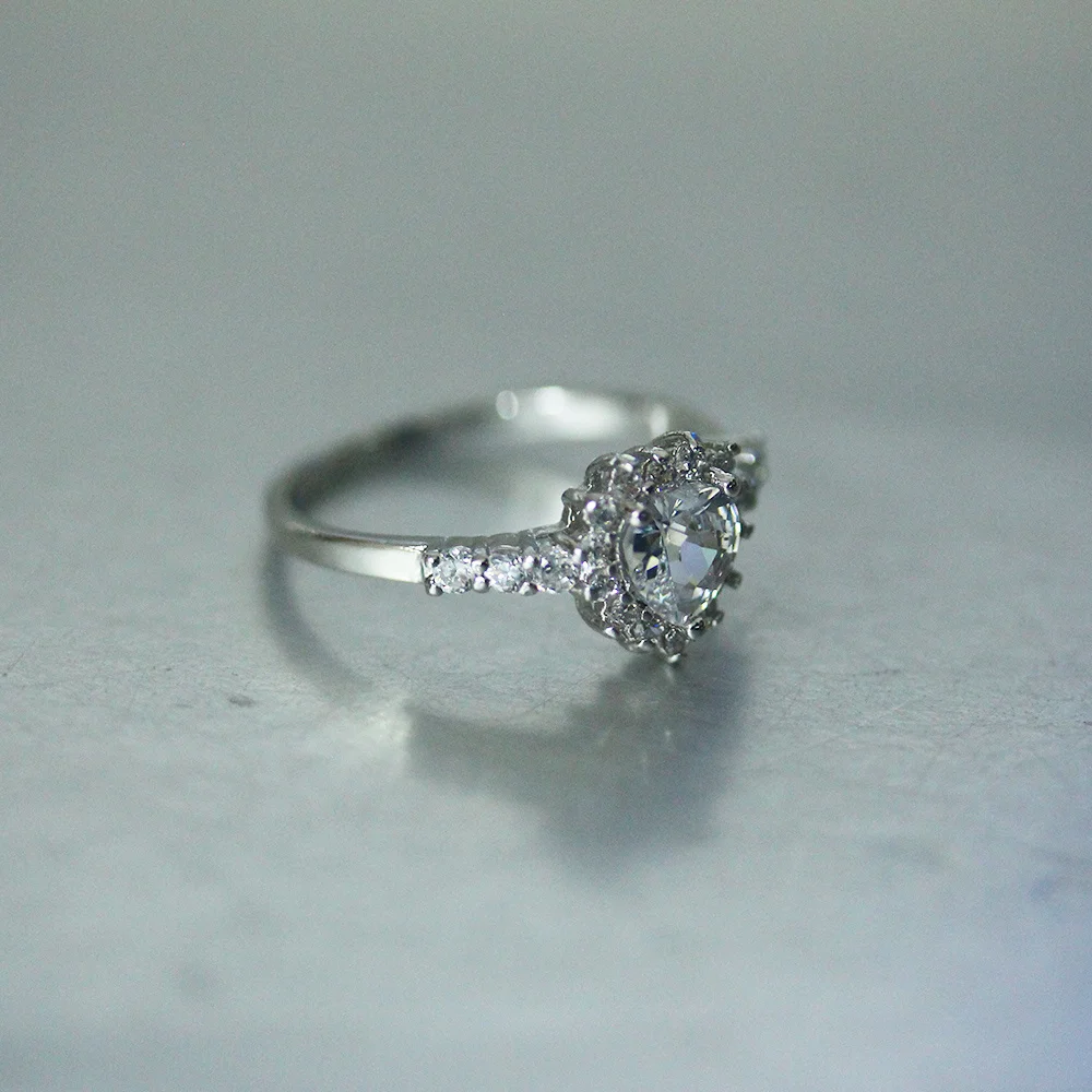 Женское Модное Кольцо Iced Out Bling CZ В Форме Сердца Серебряное Обручальное Ювелирное