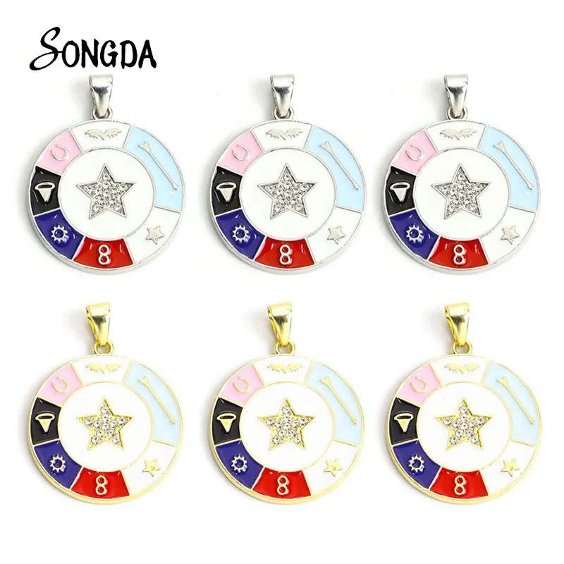 

2pcs Creative Enamel Crytal Star Round Pendant Charms Gold Color Alloy Charms Handmade Accessories DIY Making Findings Necklace
