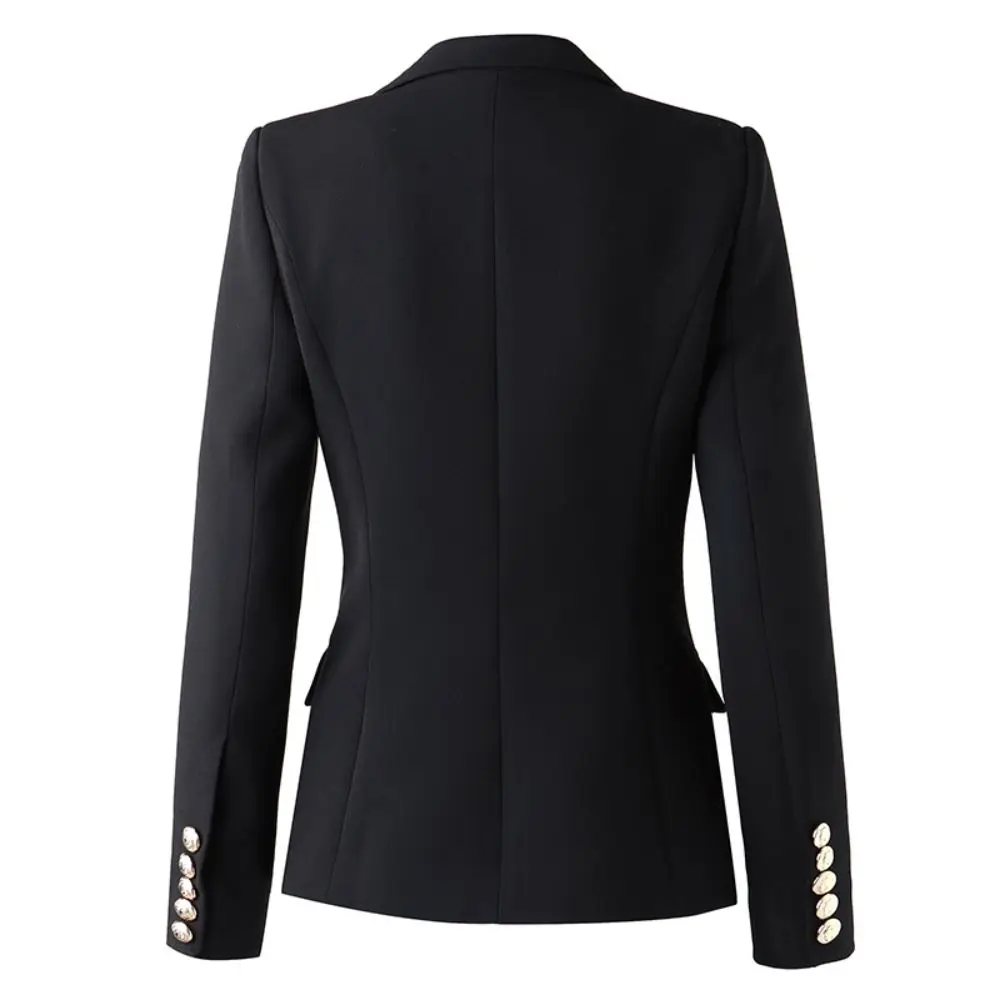 Black Women Blazers Classic Design European Style Spring Fall Peak Lapel Slim Fit All-match High Quality Duble Breasted Jacket