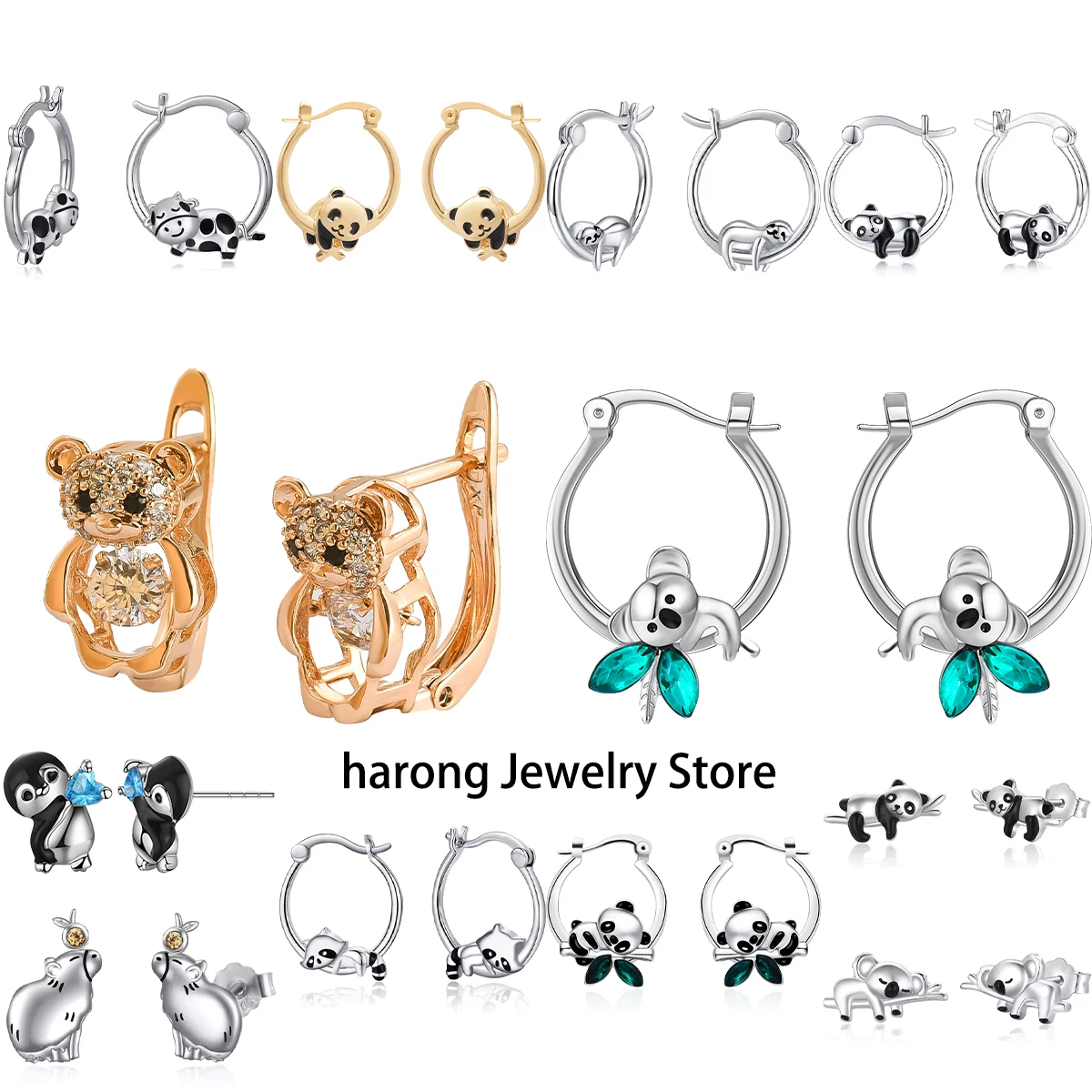 Милые серьги в виде животных Harong для женщин модные маленькие панды медведя коалы