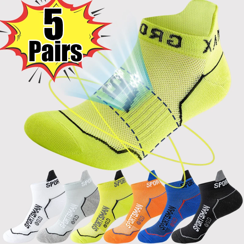 

5Pairs High Quality Men Ankle Socks Breathable Cotton Sports Socks Mesh Casual Athletic Summer Thin Cut Short Sokken Size 38-45