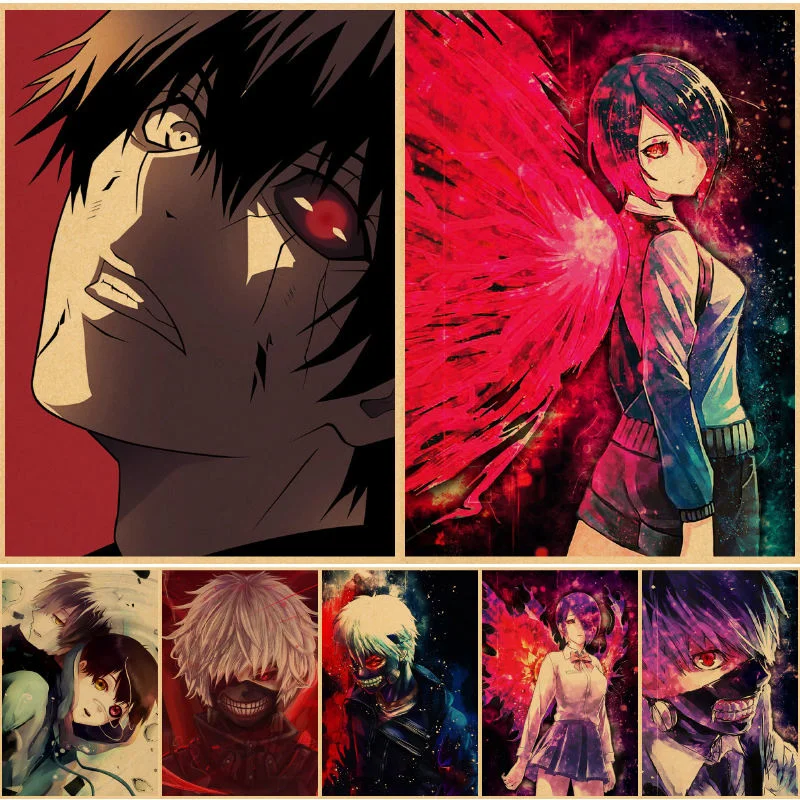 

Настенные постеры с Токийский Гуль канеки Кен, постеры, винтажные бумажные картинки, аниме декор для спальни, Настенная картина