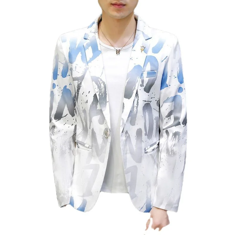 

Эксклюзивный новый мужской повседневный джентльменский британский стиль Индивидуальный маленький костюм с буквенным платьем Корейская в...