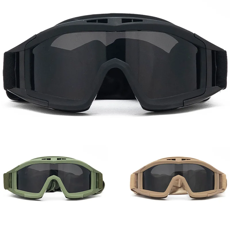 

Airsoft Tactical Goggles 3 Lens Black Tan Green Windproof Dustproof Motocross Motorcycle Glasses CS Paintball Safety Protection