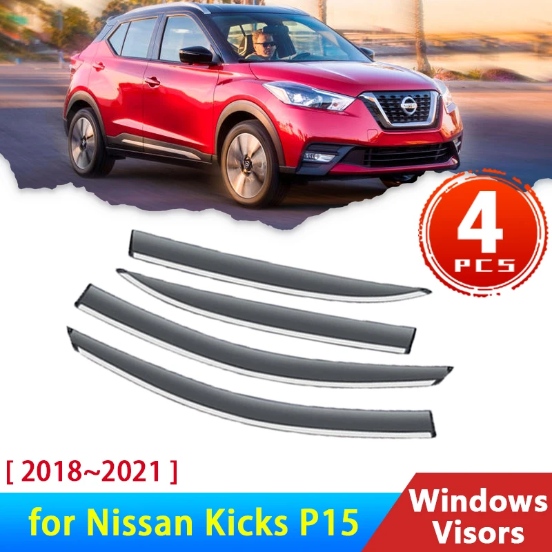 

4x Car Side Window Visors for Nissan Kicks SV P15 2018~2021 2020 Accessories Deflectors Rain Eyebrow Guard Sun Visor Awning Trim