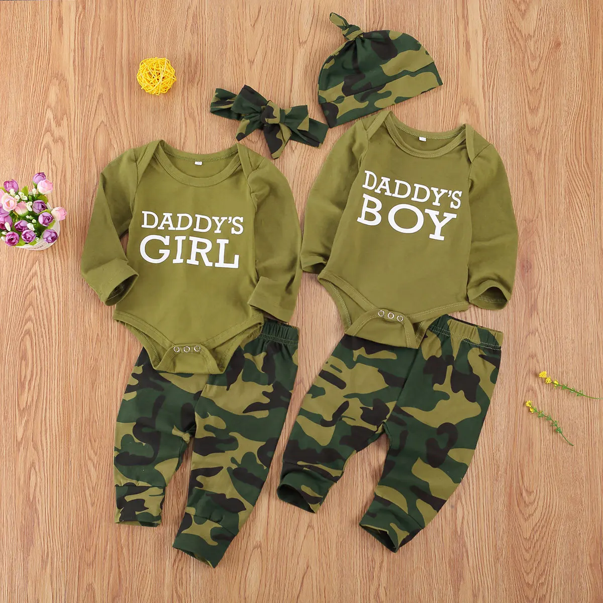 

3M-12M Autumn Children's New Letter Camouflage Long Sleeved Romper+Trousers+Hat Toddler Infant Baby Boys Girls 3pcs Fashion Set