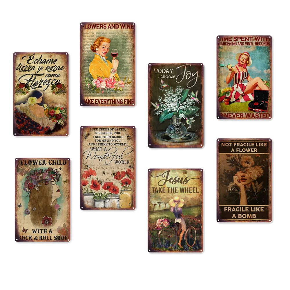 

Женская эмалированная табличка, винтажный цветок, жестяной знак для сада, детской комнаты, кухни, улицы