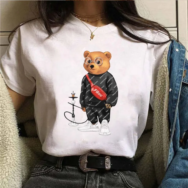 

Little Bear Cartoon Print Women T-shirt Short Sleeve O-Collar Student Harajuku Women Clothes Oversized T-Shirt Female Tees S-4XL