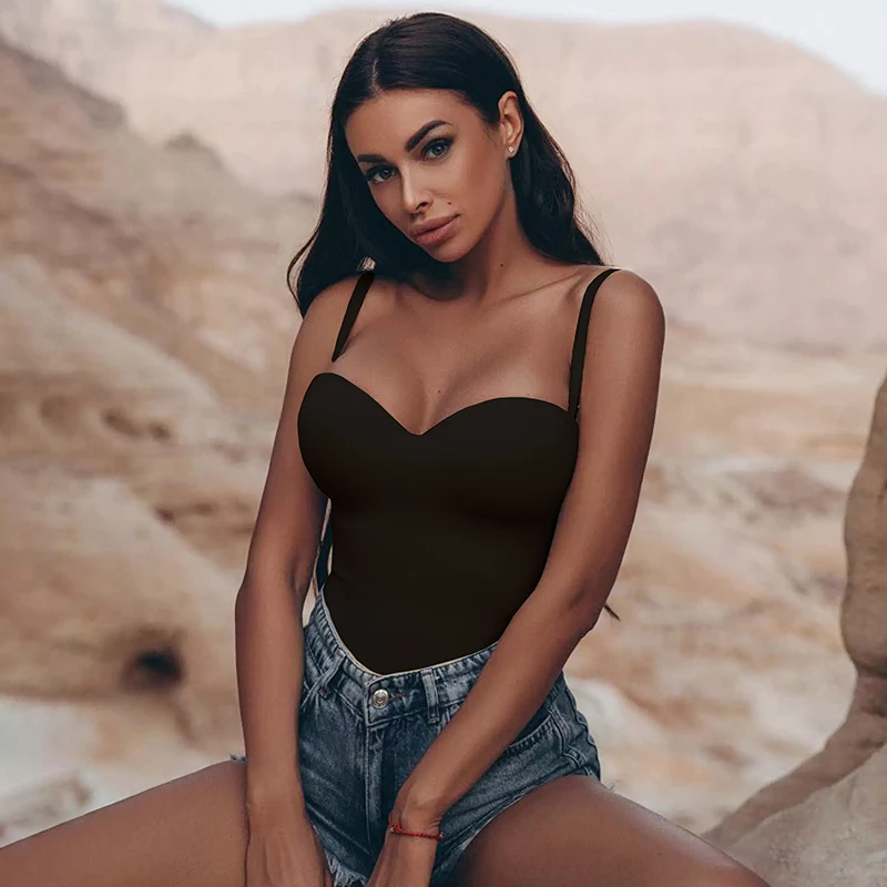 Женское боди на бретелях-спагетти черное тонкое дышащее из лайкры без рукавов с