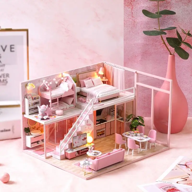 

Набор для моделирования кукольного домика «сделай сам», мини-домик ручной работы, деревянный кукольный домик с движущимися игрушками