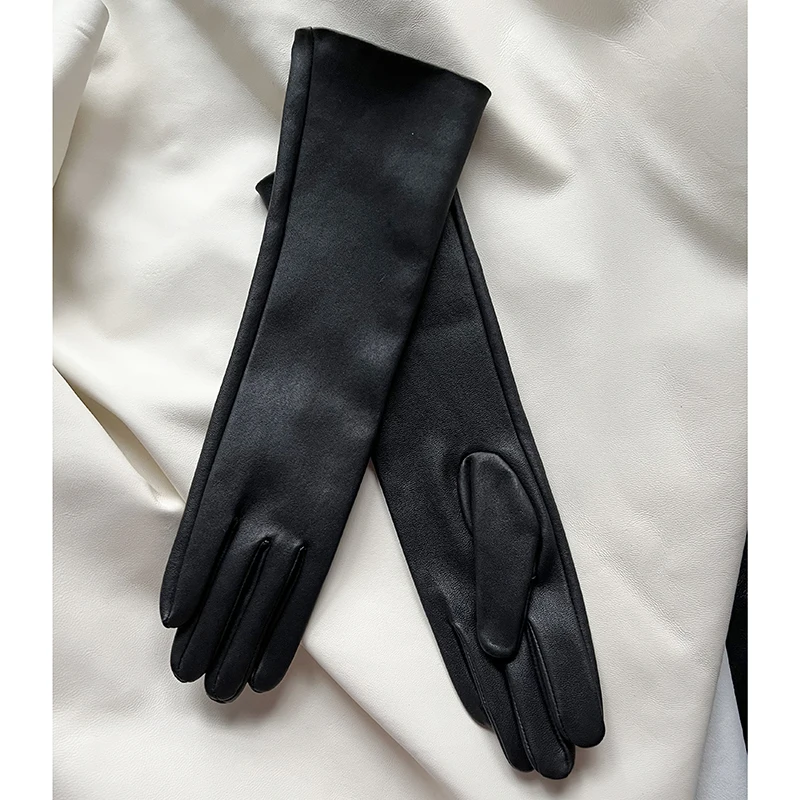 Long Stretch Real Leather Gloves Single Leather For Men Women Elastic Sheepskin Gloves Evening Dress Fashion Show Gloves Mittens