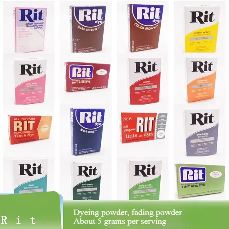 Фото 31,9 г/коробка RIT Dye Powder/цветной пигмент для изменения цвета ткани, ручная работа, сделай сам, хлопок, лен, шерсть и шелк, нейлон, краска для одежды, порошок №1