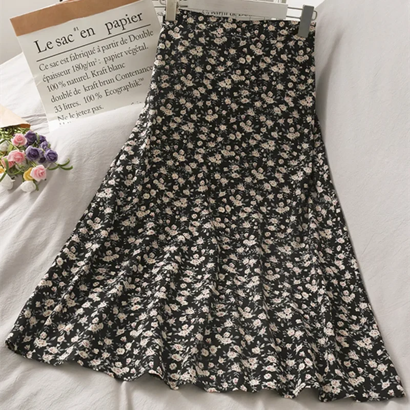 

Women Skirt Summer New Korean Ins Fashion Temperament Gentle Vintage Floral Slim Versatile High Waist Female Skirt