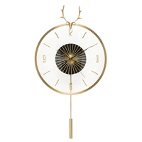 2021 wholesale light luxury creative copper deer swing wall clock in gold living room dining room home fashion clock