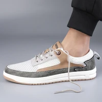 men summer breathable trendy board shoe comfy leisure shoe male new brand fashion cowhide joined mesh cloth casual board shoes