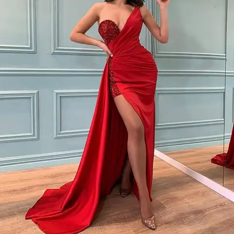 Женская одежда: long red sequin dress with slit - купить по выгодной цене в  интернет-магазине | AliExpress