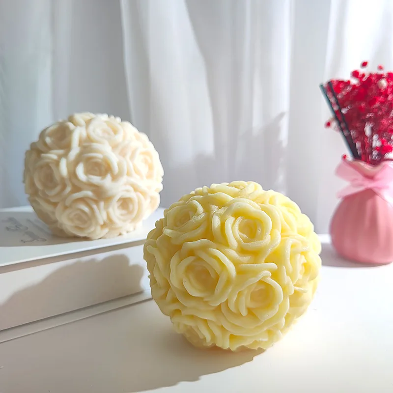 Large Rose Ball Silicone Candle Mold Flower Shape Gypsum Handmade Soap Resin Ice Baking Mould Home Decor Wedding Souvenirs Gifts