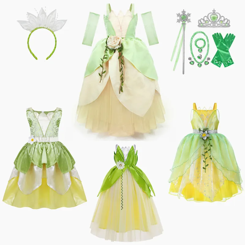 

Fancy Tiana Dress The Princess Cosplay Flower Clothing Halloween Girl Kids Christmas Party Prom Costume 2-11T