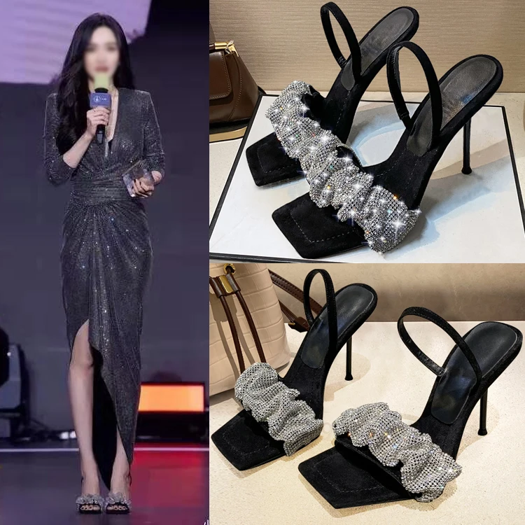 

2022 сандалии женские туфли на высоком каблуке средней высоты новые женские туфли на шпильке модные весенне-летние бархатные средние прозрач...