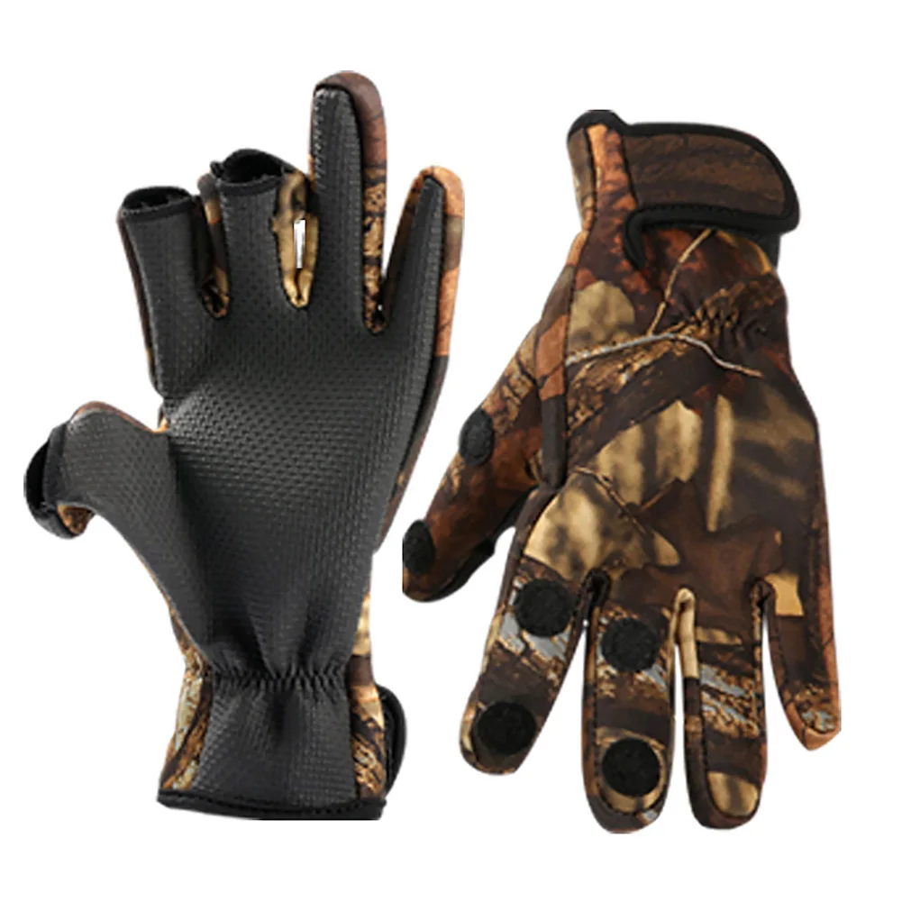 

Warm Fishing Gloves Sports Hiking Mitten Anti Slip Portable Winter Protective Outdoor Waterproof Camping Three Fingers Cut