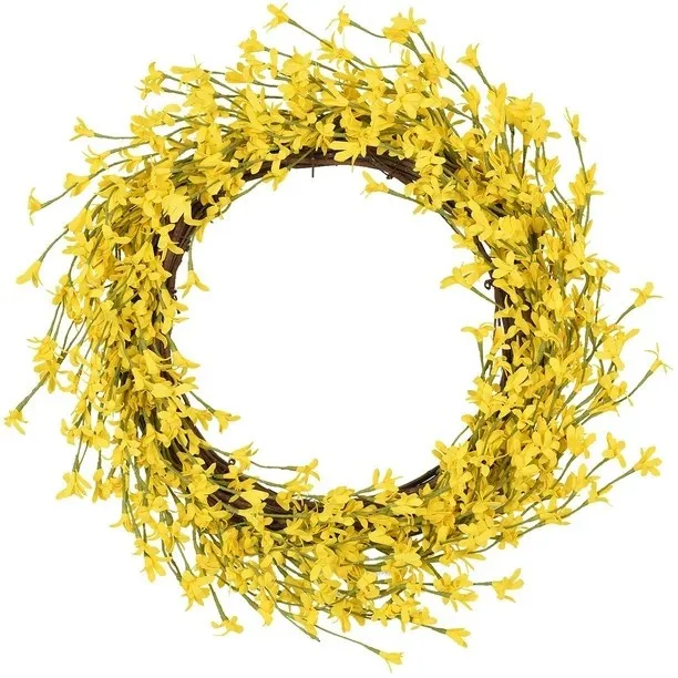 

Coolmade Artificial Forsythia Flower Wreath Yellow Flower Door Wreath Flower Spring/Summer Wreath For Wreath with Ribbon Hanger