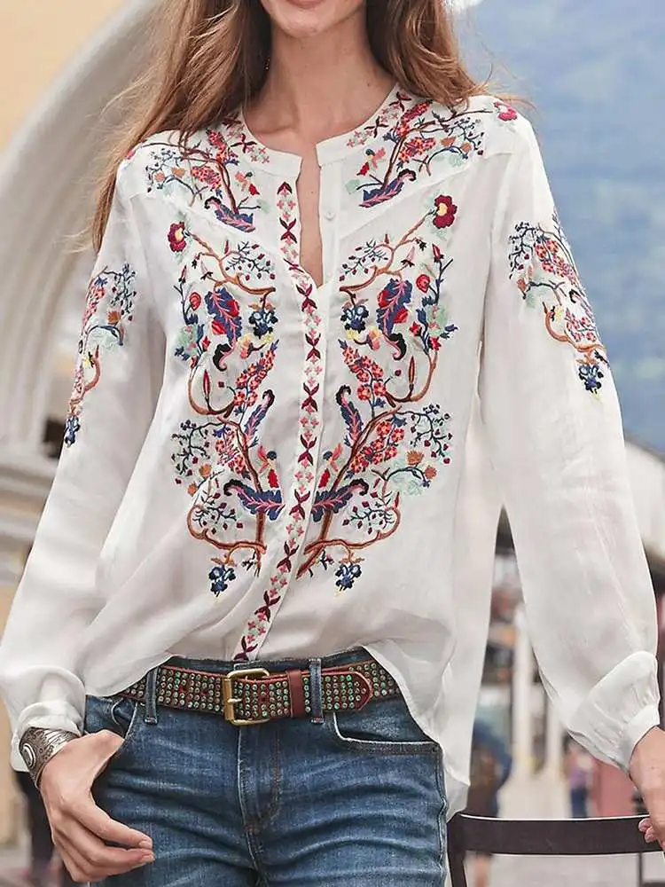 

Women Bohemian Shirts Blouses 2023 Vintage Printed Ladies Tops Tunic Blusas ZANZEA Female Chic Work OL Shirt Chemise