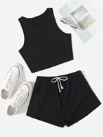 crop tank top knot front shorts