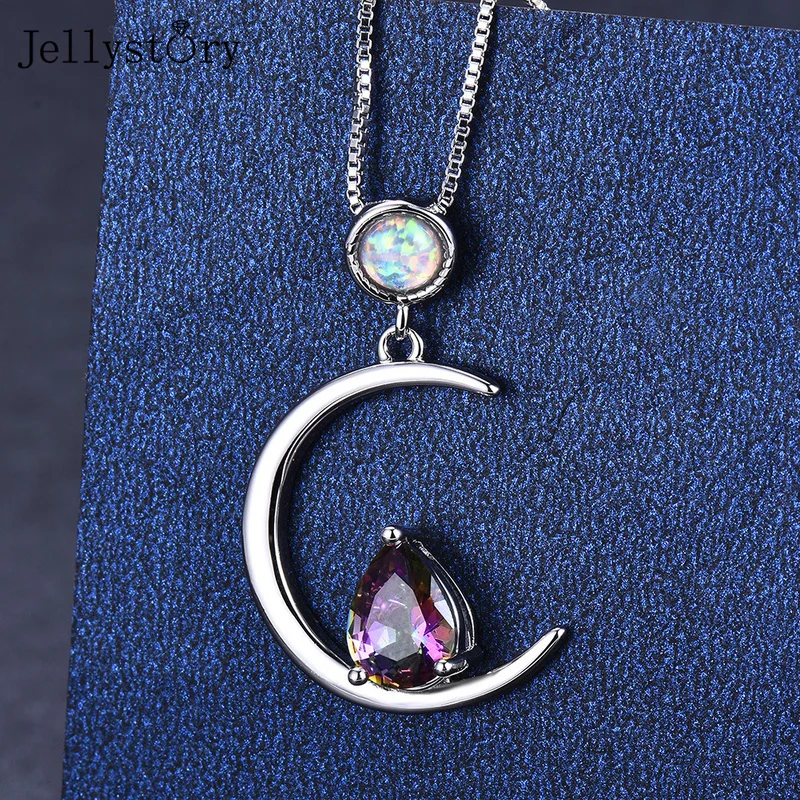 

Jellystory Moon Opal Necklaces For Women Real 925 Sterling Silver Simple Water Drop Gemstone Wedding Anniversary Fine Jewelry