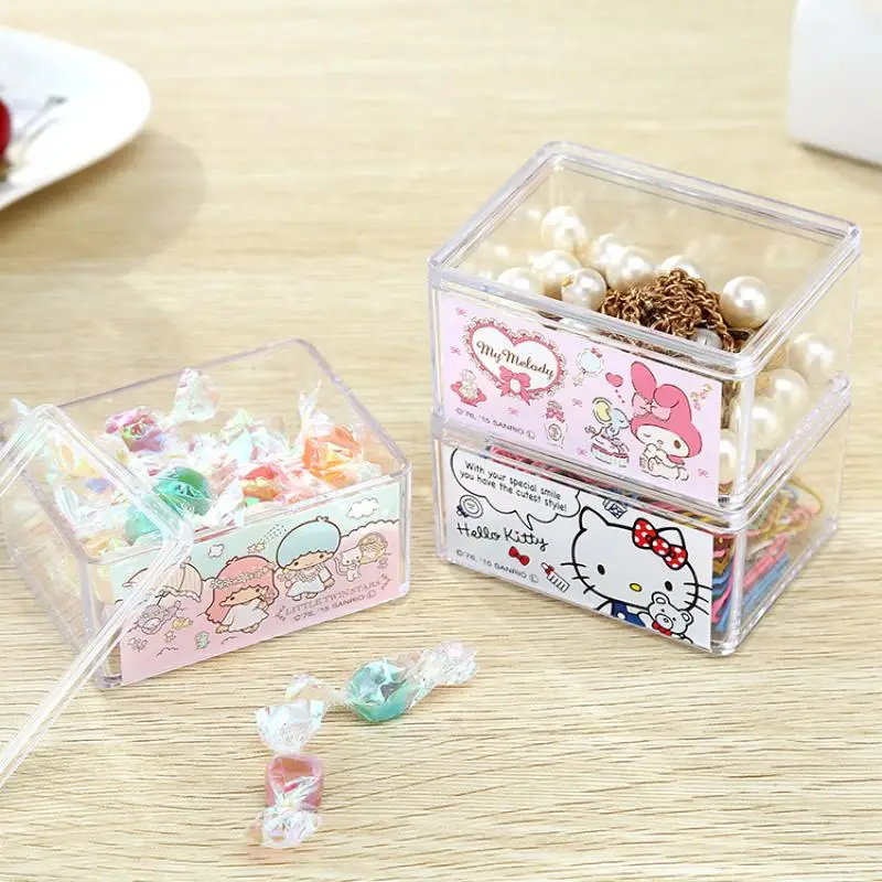 

Kawaii Sanrios Storage Box Cute Hellow Kittys My Melody Cartoon Dust Jewelry Box Accessories Toys for Girls Gifts