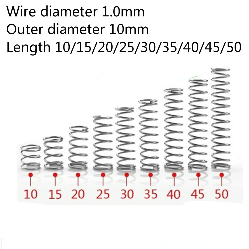 

10pc Mini Spring Compression 1.0mm 304 A2 Stainless Steel Small Micro Spring Wire Diameter 1.0mm Outer Diameter 10mm L=50mm