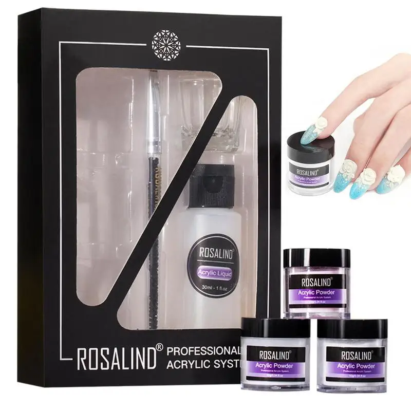 

6PCS/Set Acrylic Powder Nail Art Extension Builder Crystal Flower Carve Manicure Acrylic Dipping Powder Liquid Tool Kit